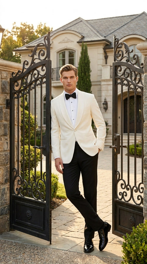 Men's James Bond Outfit Dinner Two Piece Ivory Tuxedo