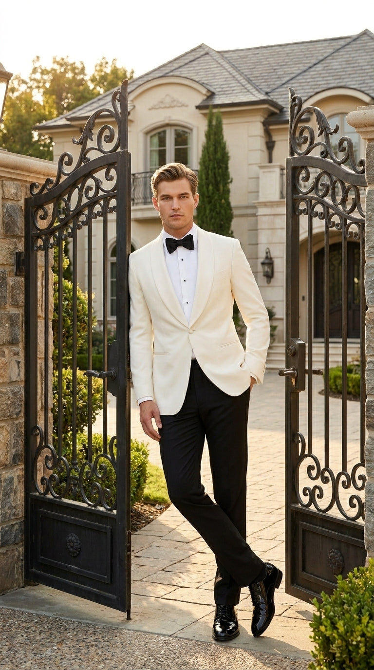 Men's James Bond Outfit Dinner Two Piece Ivory Tuxedo