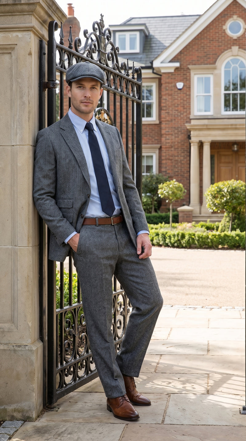 Men’s Gray Great Gatsby Suit, 1920s Inspired Vintage Wedding and Costume Suit