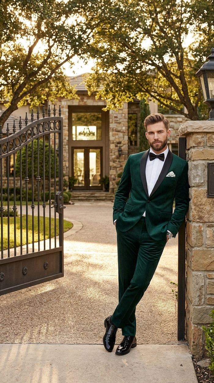 Men’s Dark Green Hunter Green Tuxedo with Black Shawl Collar, Formal Wedding Prom Suit