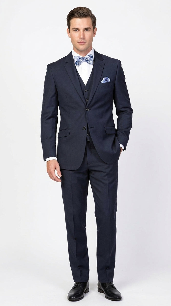 Men’s Big and Tall Navy 3 Piece Suit, Extra Long Modern Fit Formal Wedding Business Suit
