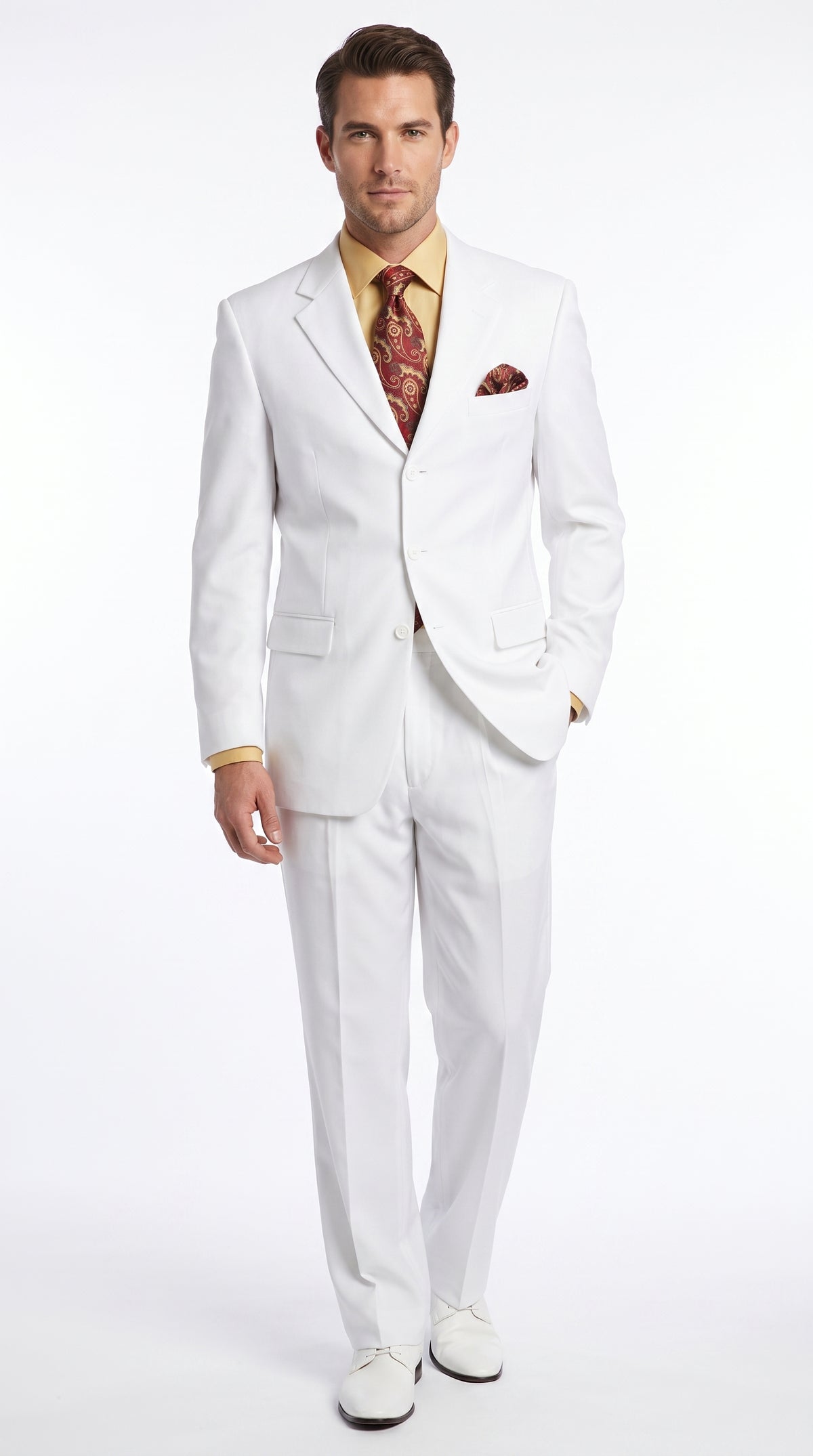 Apollo King Men’s White Poplin Classic Fit Suit, Formal Wedding Prom Dress Suit