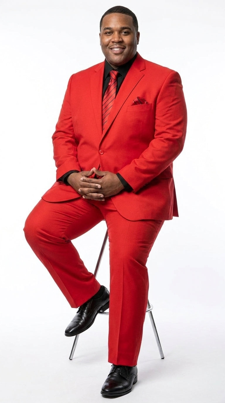 G-Men Men’s Red Super 120s Suit, Solid Color Formal Wedding Prom Business Dress Suit