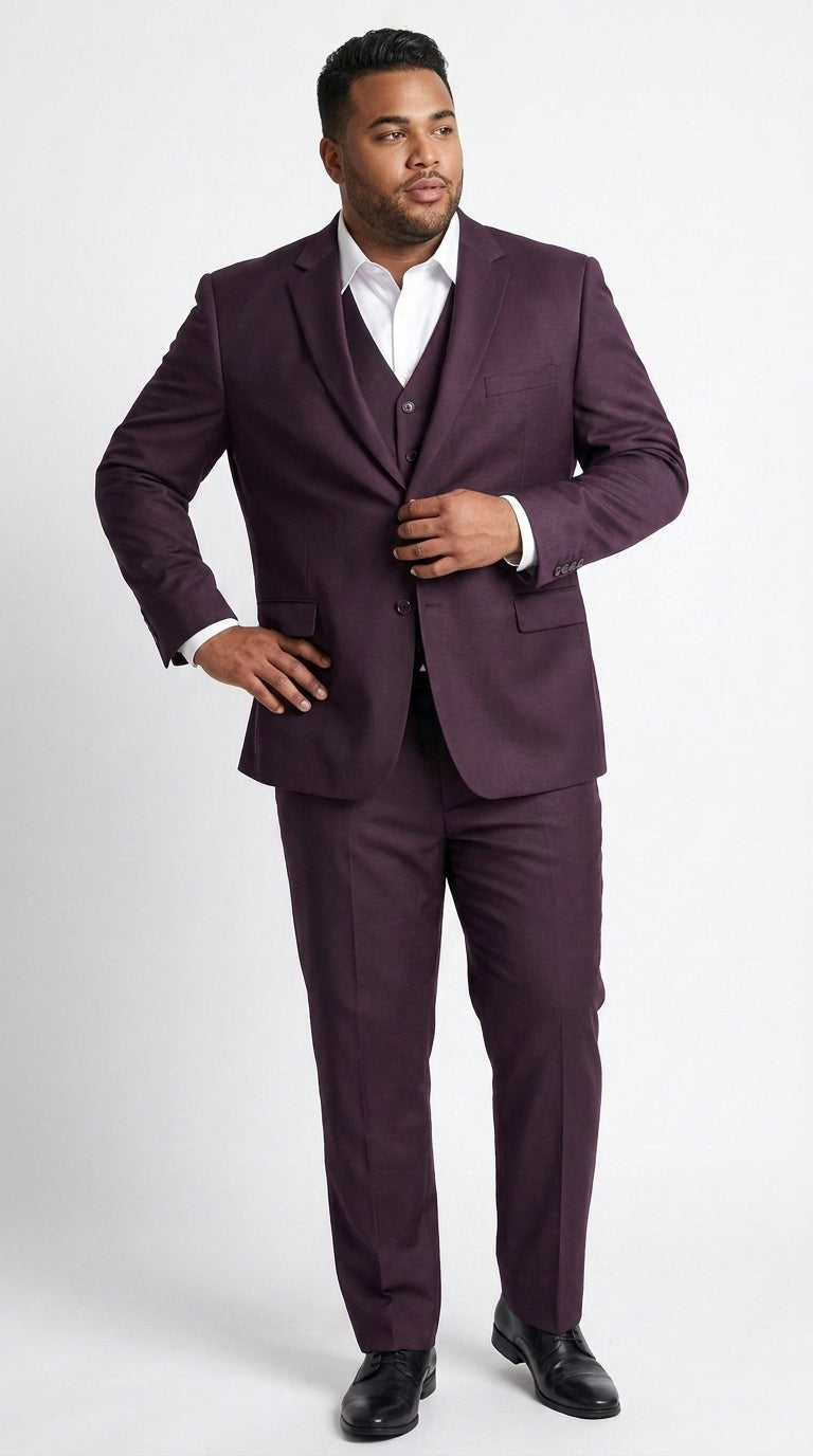 Men’s Plum Modern Fit Suit, Tailored Formal Wedding Business 3 Piece Dress Suit