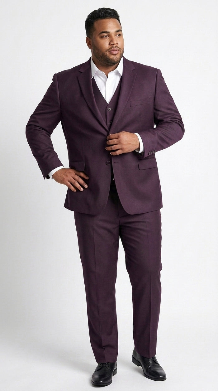 Men’s Plum Modern Fit Suit, Tailored Formal Wedding Business 3 Piece Dress Suit