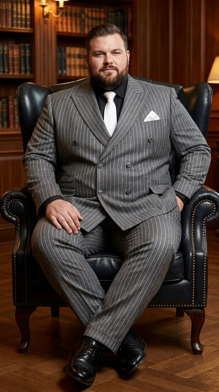 Men’s Charcoal Grey Pinstripe Double Breasted Suit, Gomez Addams Inspired Formal Costume Suit