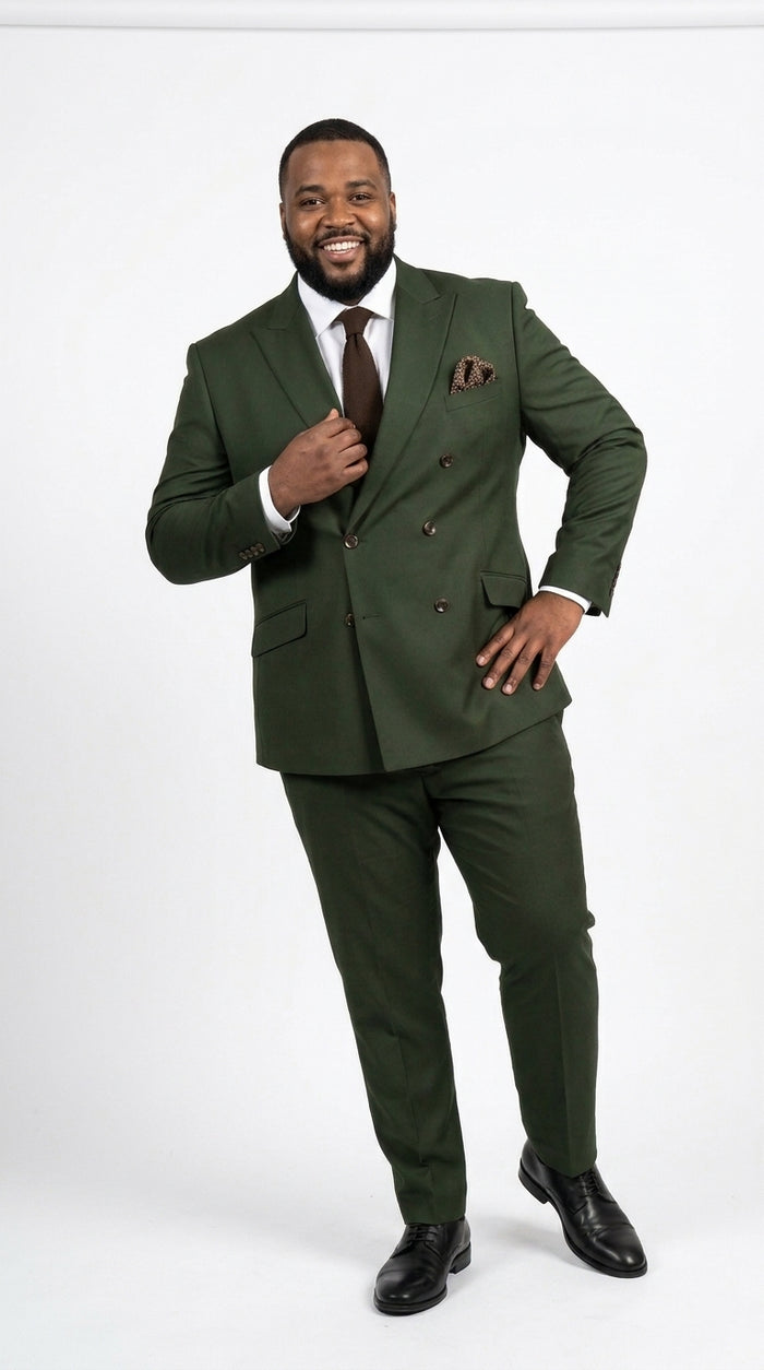 Men’s Dark Green Double Breasted Suit, Tapered Fit Formal Wedding Business Dress Suit