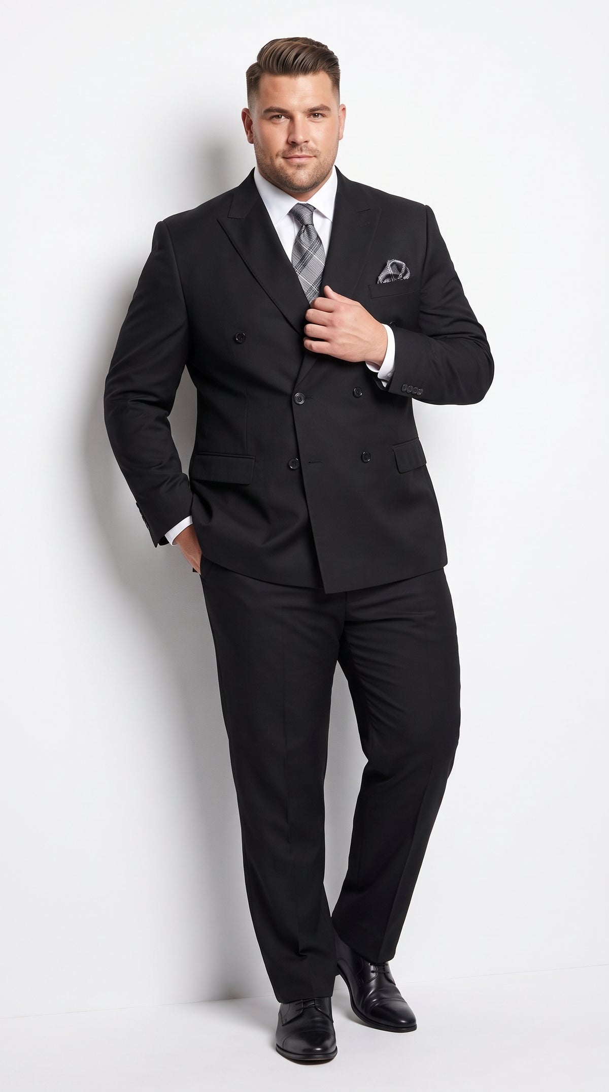 Men’s Black Wool Double Breasted Suit – Modern Fit 6 Button Formal Wedding & Business Suit with Black or Gold Buttons