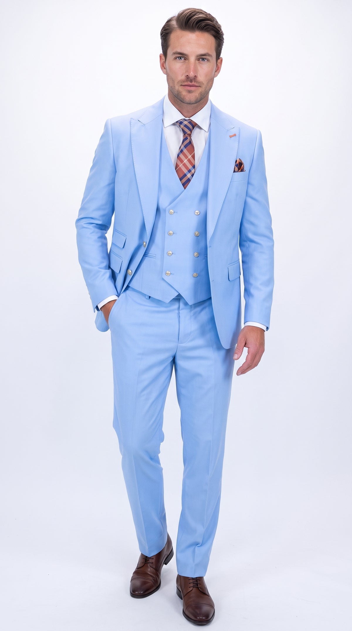 Statement Men’s 3 Piece 100% Wool Fashion Suit, Bold Color Modern Fit Wedding Business Suit