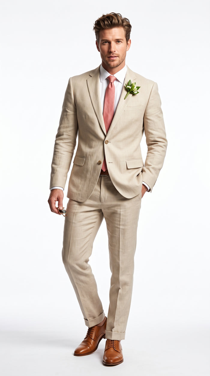 Men’s Champagne Groomsmen Suits – 2-Piece Wedding Suits for Groom, Best Man & Wedding Party