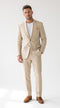 Men’s Tan Linen Blend 2 Piece Suit, Modern Fit Notch Lapel Summer Wedding Suit