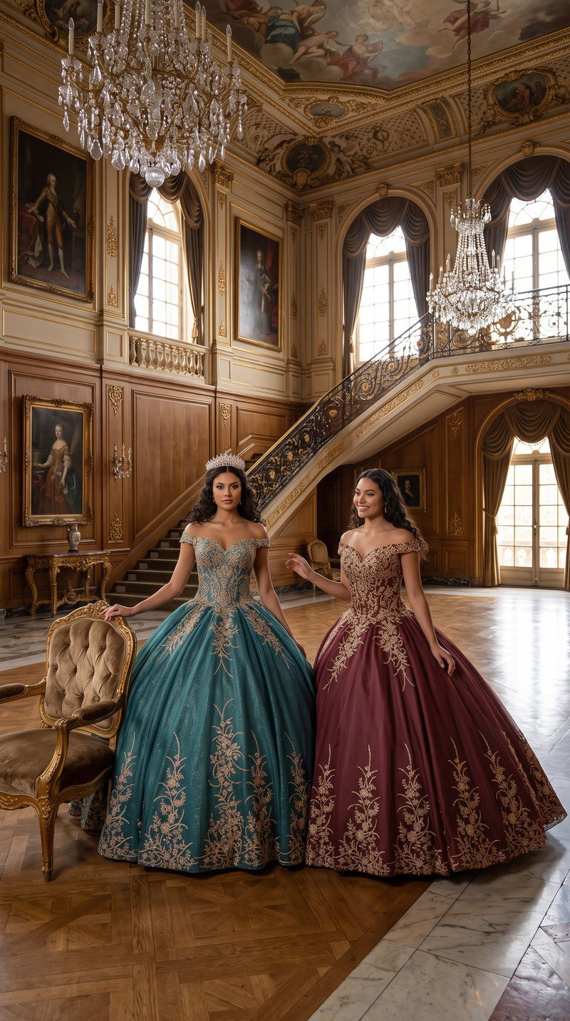 Off Shoulder Sparkling Lace Up Quinceanera Ball Gown in 3 Colors Burgundy - Hunter - Rose Gold