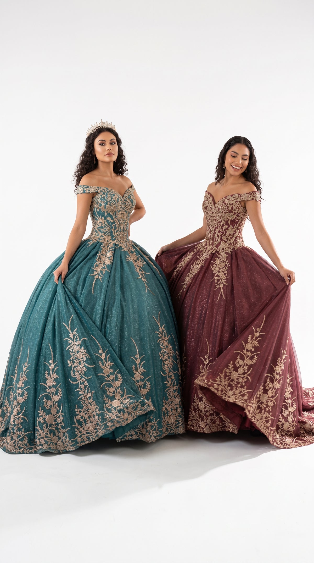 Off Shoulder Sparkling Lace Up Quinceanera Ball Gown in 3 Colors Burgundy - Hunter - Rose Gold