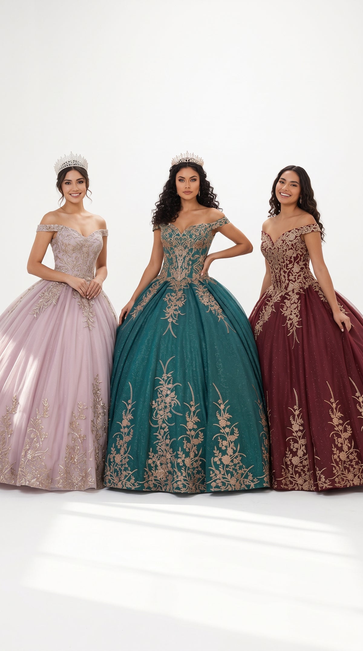Off Shoulder Sparkling Lace Up Quinceanera Ball Gown in 3 Colors Burgundy - Hunter - Rose Gold