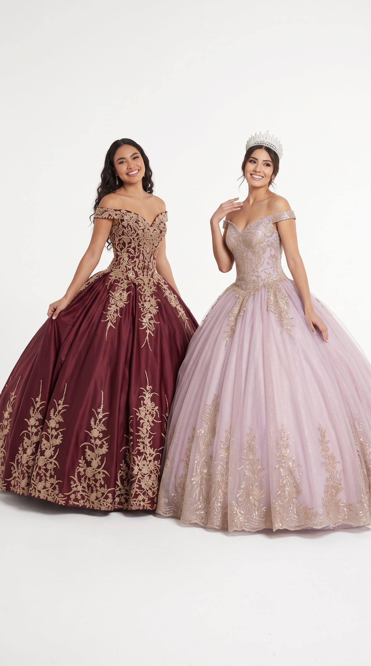 Off Shoulder Sparkling Lace Up Quinceanera Ball Gown in 3 Colors Burgundy - Hunter - Rose Gold