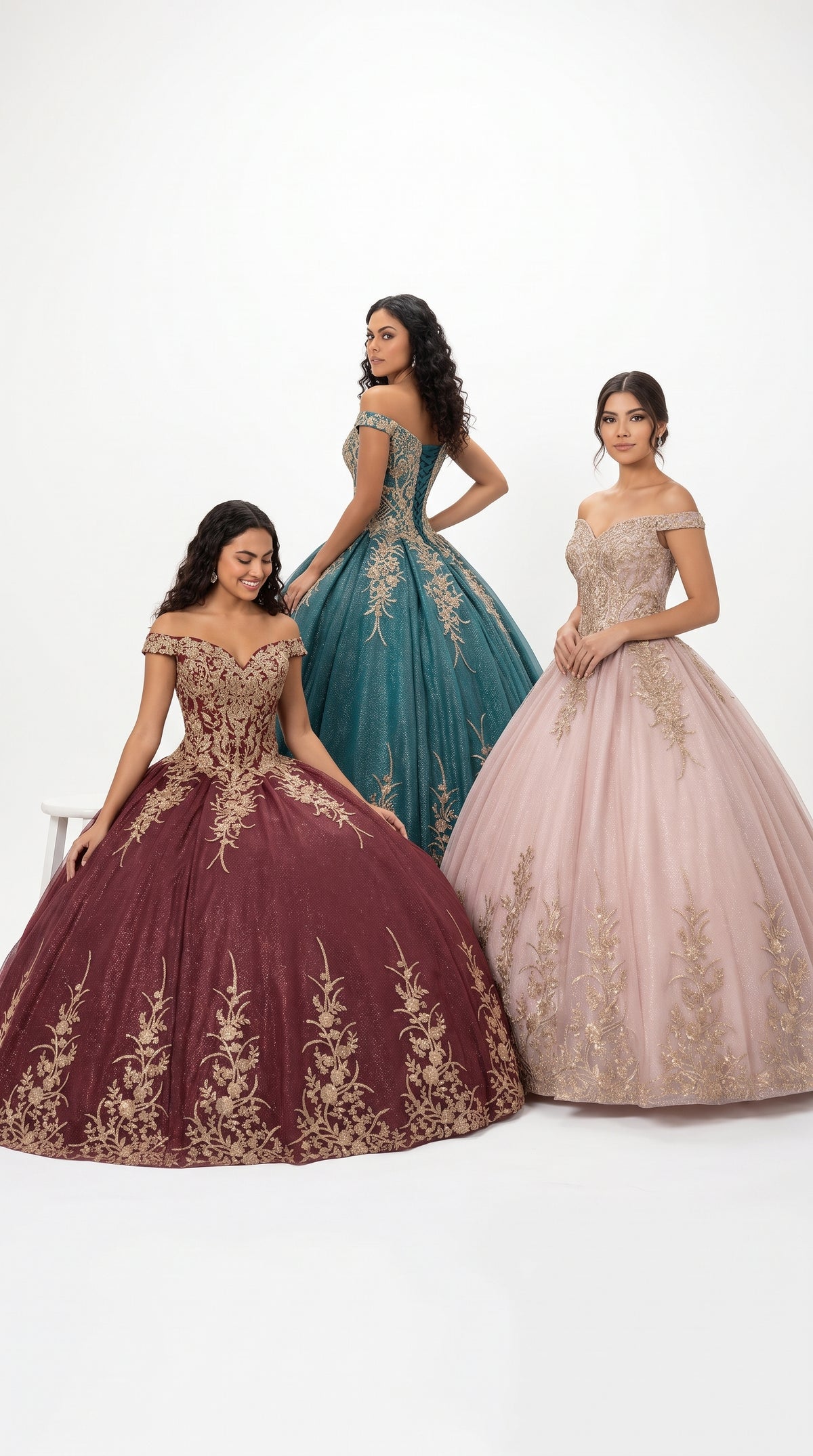 Off Shoulder Sparkling Lace Up Quinceanera Ball Gown in 3 Colors Burgundy - Hunter - Rose Gold