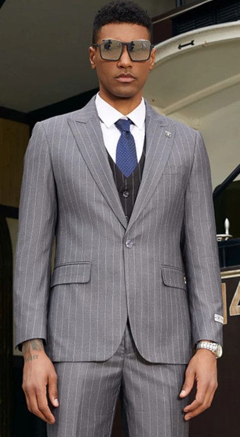 Mens Grey Pinstripe Suit Modern Suit in Grey - Gray Pinstripe Suit