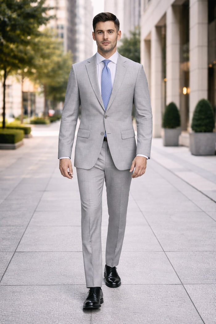 Light Grey Mens Two-Piece Suit – Slim Fit Jacket and Trousers with Tie