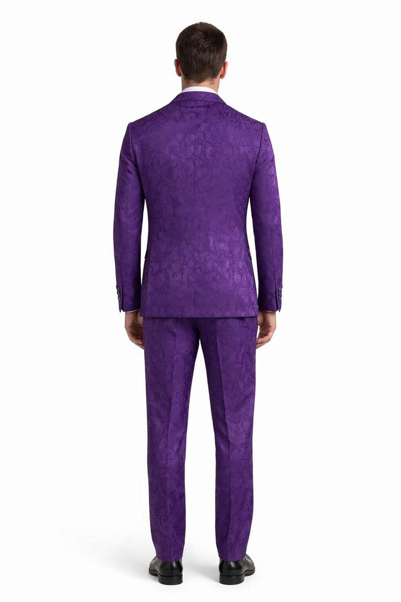 Mens Paisley Pattern Prom Suit – Grape Purple Slim Fit Formal Style
