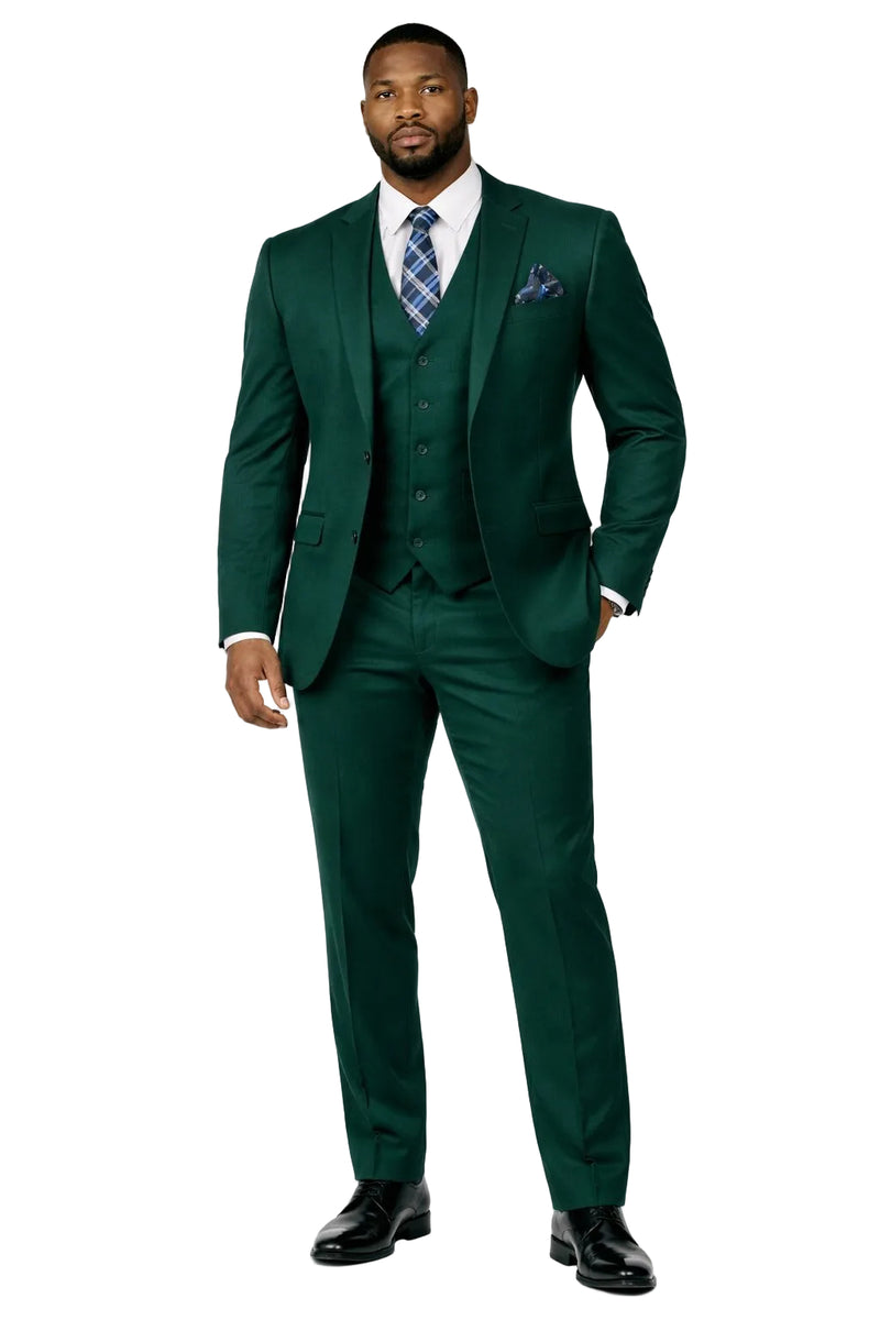 Mens Forest Green 3 Piece 2 Button Slim Fit Suit