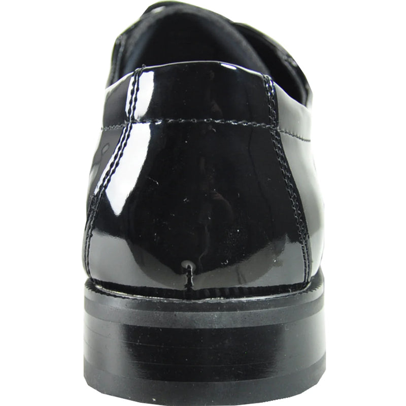 Bravo Mens Plain Round Toe Shiny Patent Tuxedo Shoe in Black
