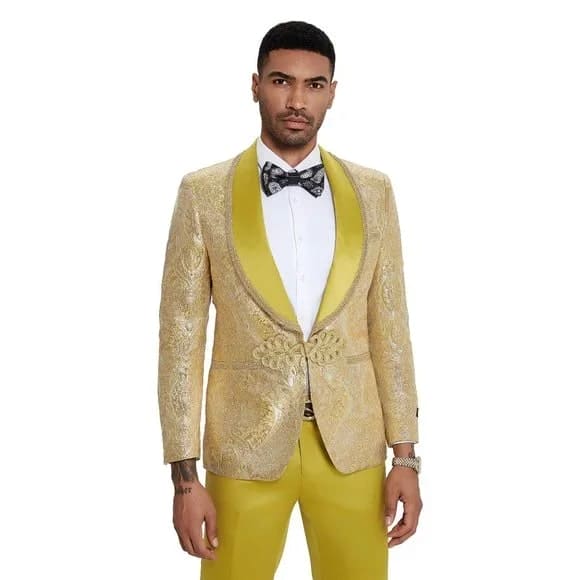 2026 Prom Special Mustard Paisley 2pc Mens Suit by Tazzio
