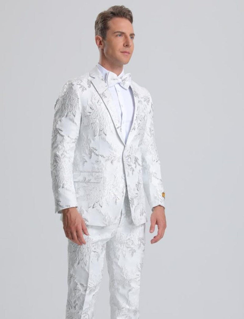 Floral Suit White & Silver Floral Tuxedo Prom Suit $199
