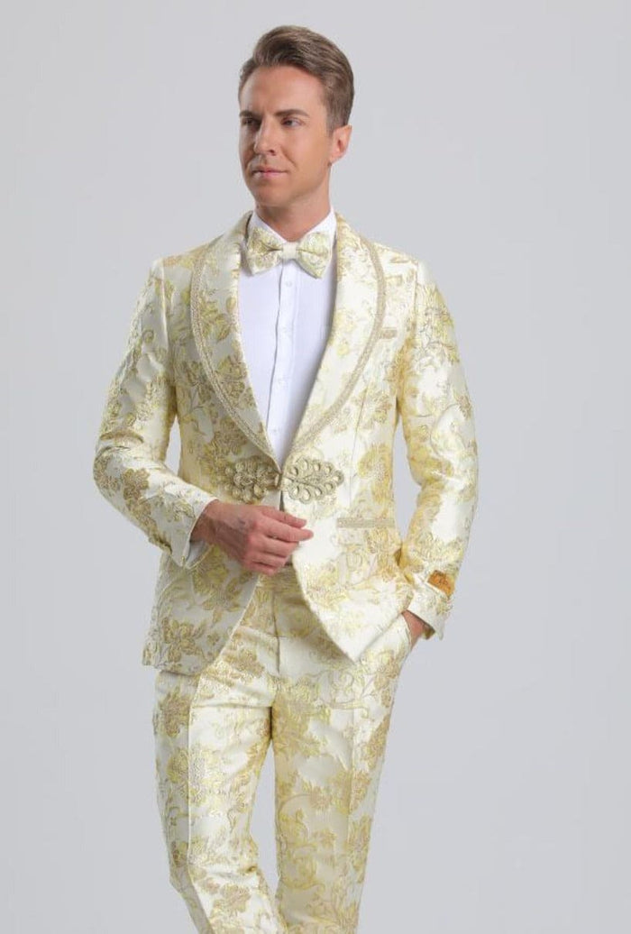 Floral Suit HunterIvory & Gold Floral Tuxedo Prom Suit $199