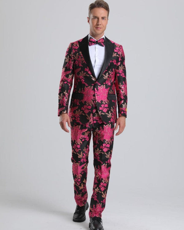 Floral Suit Fuchsia Pink & Black Floral Tuxedo Prom Suit $199