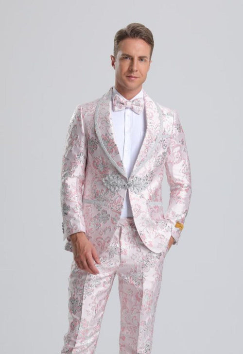Floral Suit Fancy Pink Floral Tuxedo Prom Suit $199