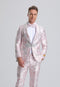 Men's Fancy Pink Floral Paisley Prom Tuxedo with Silver Trim