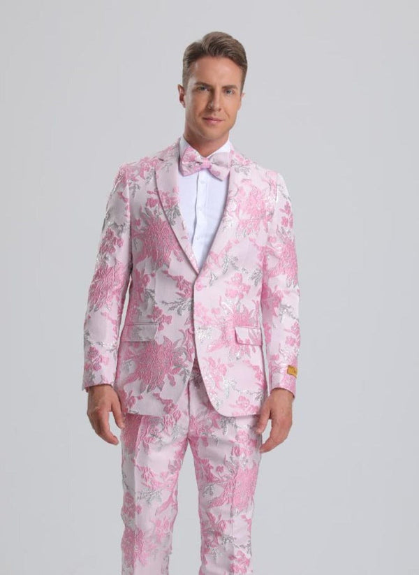 Floral Suit Pink & Silver Floral Tuxedo Prom Suit $199