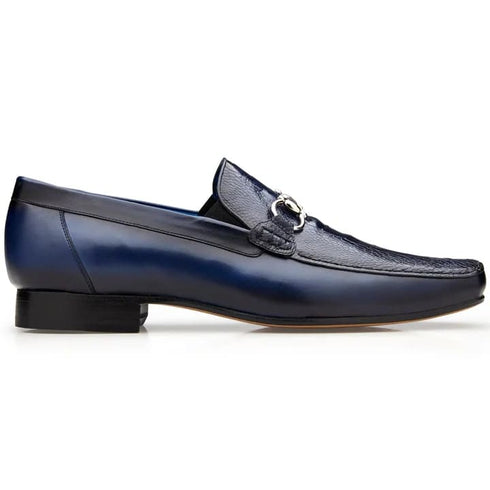 Men's Belvedere Bruno Calfskin & Ostrich Leg Buckle Loafer In Navy