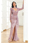 High Couture NR2284 Fitted Long Ruffle Sequin Formal Evening Dress