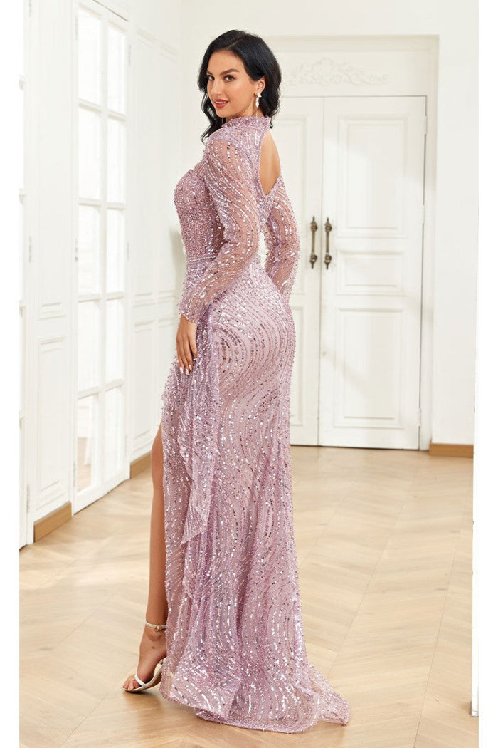 High Couture NR2284 Fitted Long Ruffle Sequin Formal Evening Dress