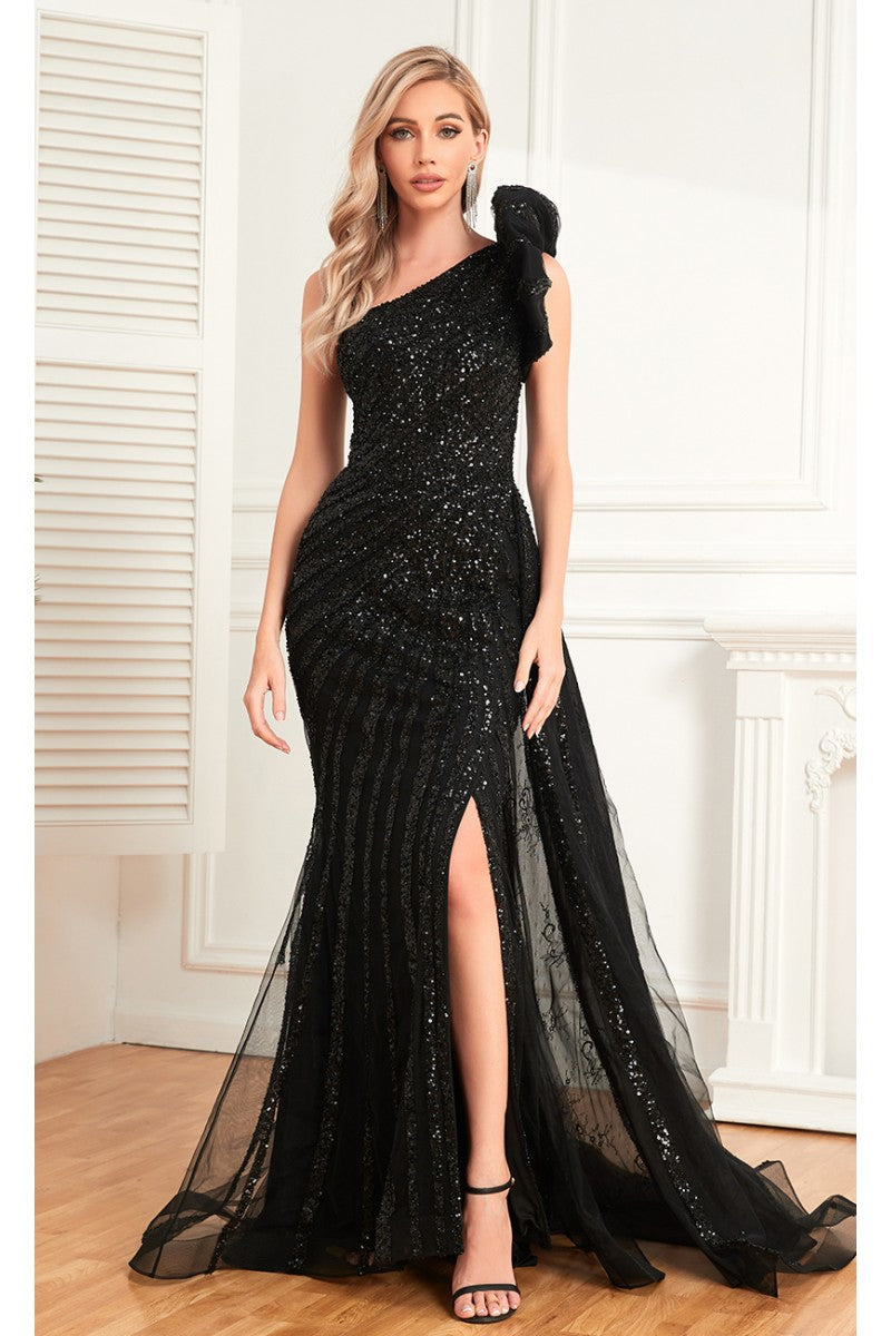 High Couture NR2342 Beaded Sequin Long Formal Evening Slit Dress