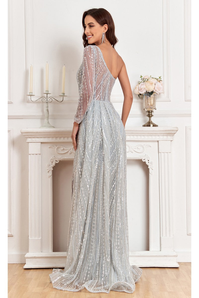 High Couture NR2351 Long Slit Formal Fitted Evening Bedaded Dress