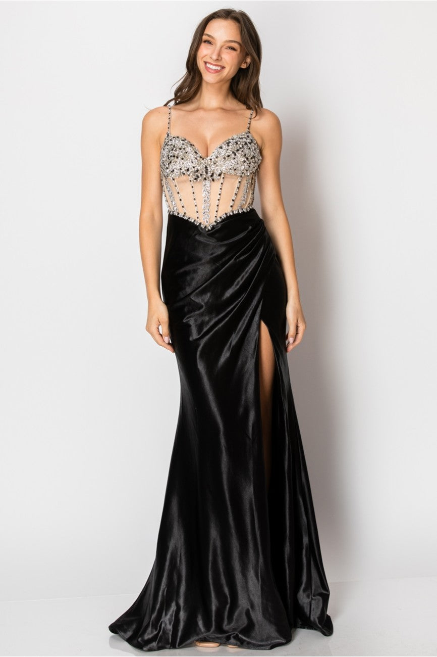High Couture NR2405 Fitted Long Formal Slit Evening Dress