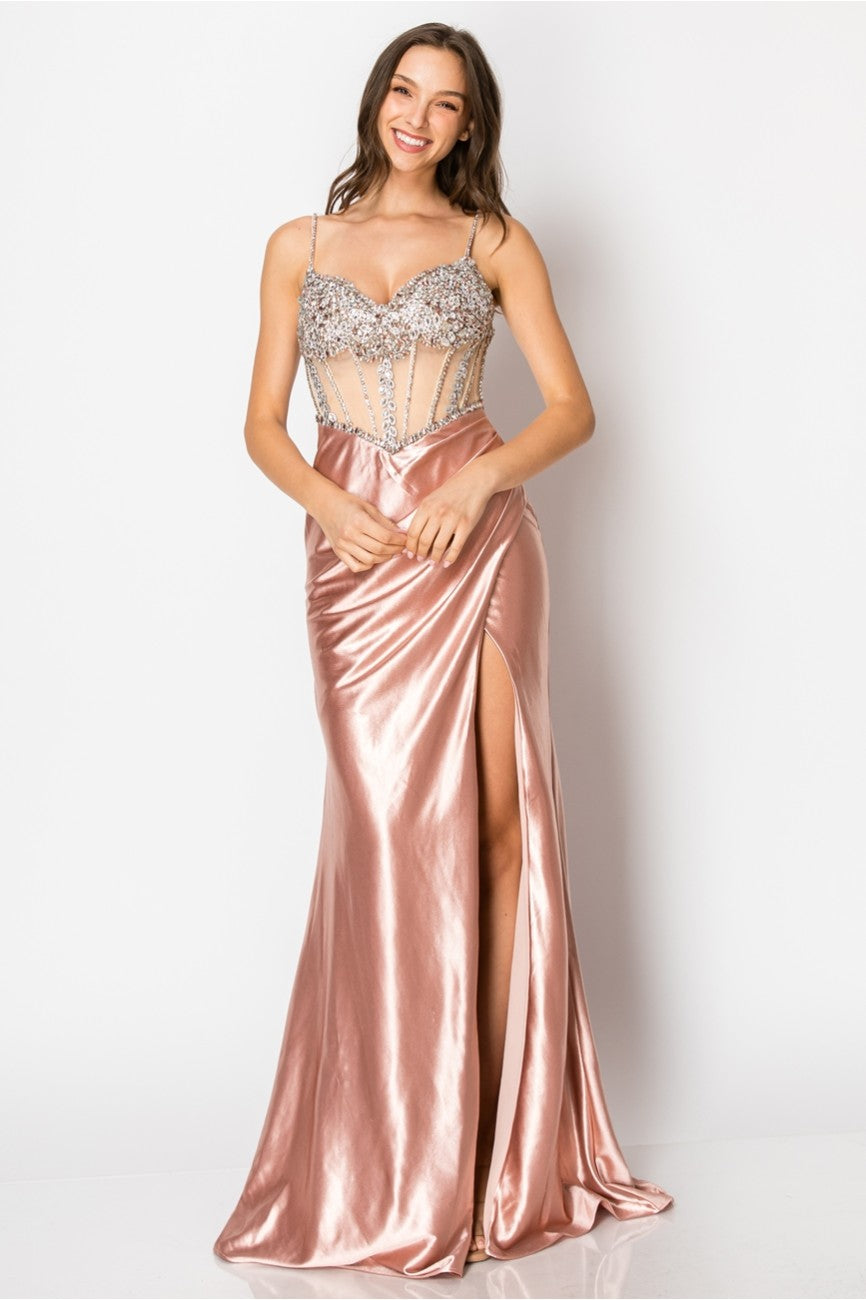 High Couture NR2405 Fitted Long Formal Slit Evening Dress