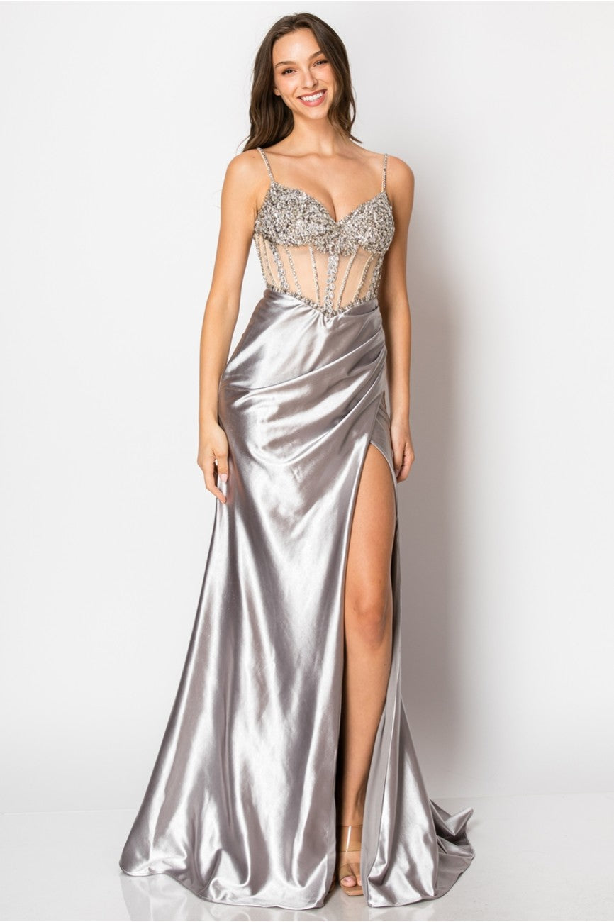 High Couture NR2405 Fitted Long Formal Slit Evening Dress