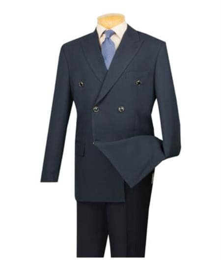 Lucci Men's Dark Navy 6 Button Men's Double Breasted Suits Jacket Blazer - Dark Blue Suit Color - Dark Blue Suit Color