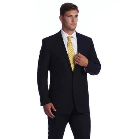 Men's Dark Navy Blue Bone Stripe ~ Pinstripe 2-Button Affordable Cheap Priced Business Suits Clearance Sale Online Sale