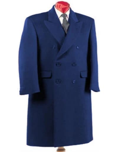 Mens Overcoat - Double Breasted Overcoat - Full length Blue Topcoat in Australian Wool Fabric in 7 Colors