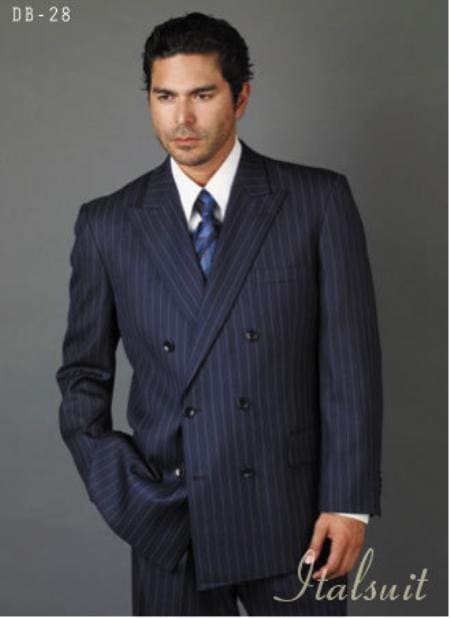 Double breasted Pinstripe Suit - Men's Double Breasted Suits Navy Blue Suit For Men/PS Suit With Smooth Stripe ~ Pinstripe Full Canvanced Poly~Rayon Feel Pleated Pants - AlbertoNardoniStore