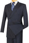 Mens Navy Blue Double Breasted Pinstripe Suit - Peak Lapel Side Vented and Matching Pants