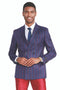 Mens Navy Blue Double Breasted Pinstripe Suit 4 Button Closure - Skinny Fit Pants Peak Lapel Side Vented