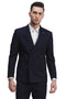 Mens Navy Blue Double Breasted Pinstripe Suit Skinny Fit Pants - Two Button Peak Lapel Side Vented