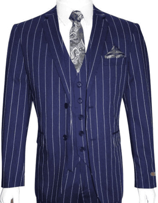 Mens Pimp Suit -Gangster Suit - Mobster Suit - Mafia Suit For Mens 2 Button Gangster Pinstripe Suit in Dark Navy