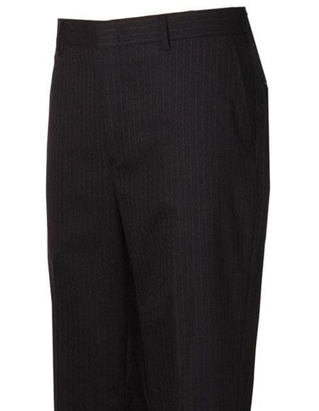 Mens Black Pinstripe Dress Pants - Stripe Slacks - Dress Pants - Flat Front Style