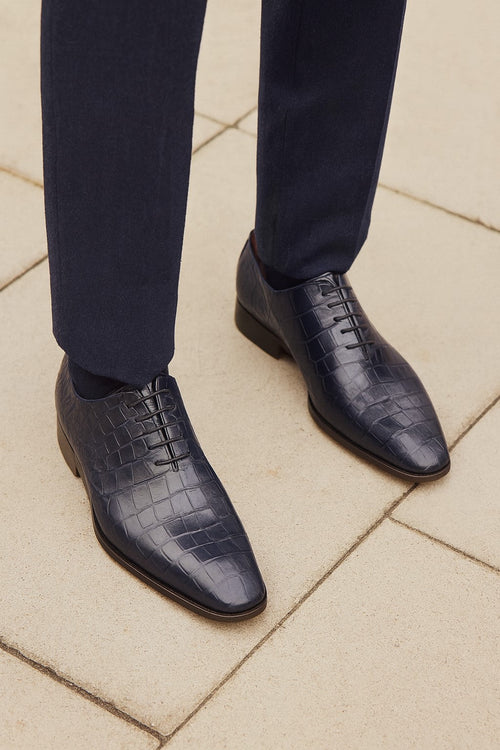 Marco Di Milano Bono Navy Alligator Wholecut Oxfords